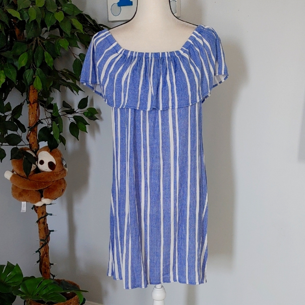 Hawaiian Tropic Striped Off The Shoulder Dress M